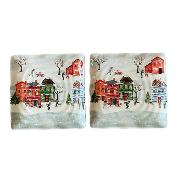 Maxcera Christmas Winter Village Salad Plates 8.5in Holiday Snow Set of 4 New - Picture 7 of 16